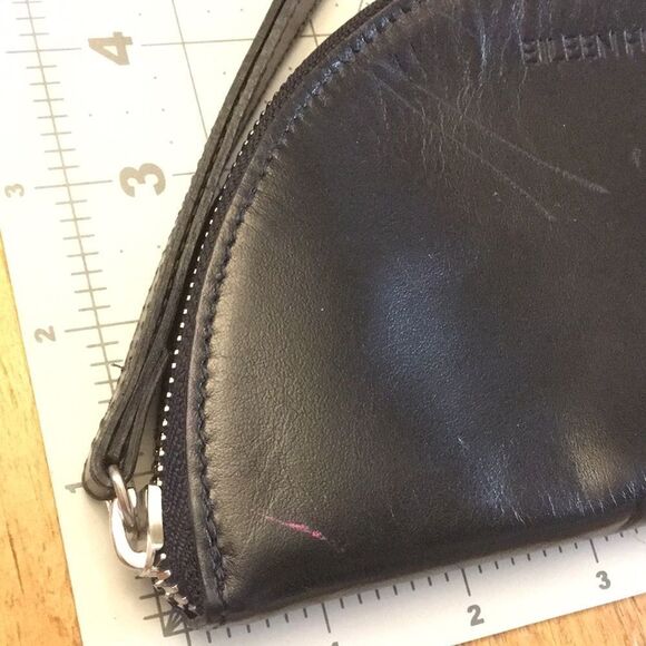 Eileen Fisher Black Leather Half Moon Pouch Cosmetics Case wristlet - Picture 15 of 16